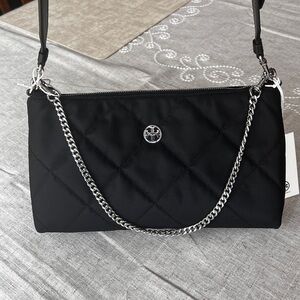 TORY BURCH•Black Nylon  Quilted Chain Shoulder Bag